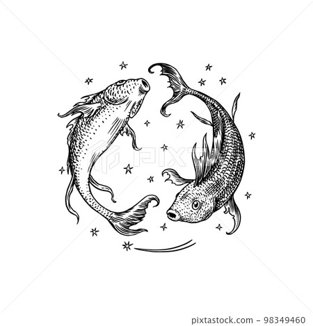 Pisces Zodiac sign. Modern magic Astrological symbol. Illustration of horoscope. Boho design for Pisces Zodiac sign. Modern magic Astrological symbol. Illustration of horoscope. Boho design for 98349460