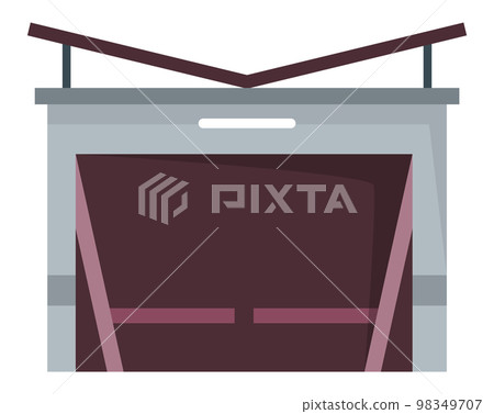 Garage door icon. Swing gates for cartoon garage, car house storage. Metal entrance with mechanical or automatic control system. Vector illustration warehouse shutter on white background 98349707