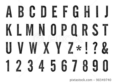 Black stamp letters with faded edges, chalk font 98349740