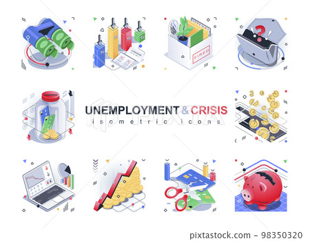 Unemployment 3D Isometric Concept Unemployment 3D Isometric Concept 98350320
