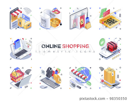 Online Shopping 3D Isometric Concept Online Shopping 3D Isometric Concept 98350350