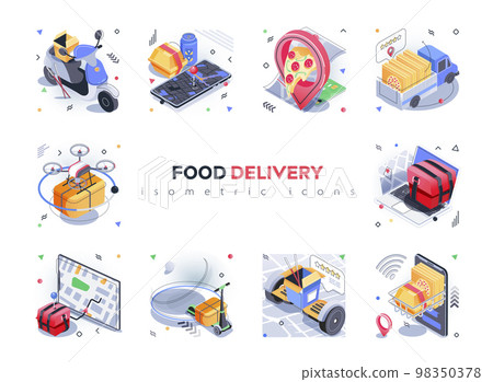 Food Delivery 3D Isometric Concept Food Delivery 3D Isometric Concept 98350378