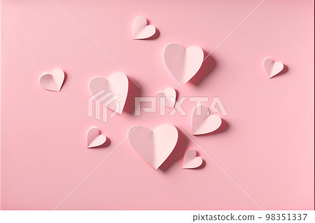 Soft pink paper hearts on light background. Papercut design pastel pink rose color Valentine day love romantic greeting card illustration Soft pink paper hearts on light background. Papercut design pastel pink rose color Valentine day love romantic greeting card illustration 98351337