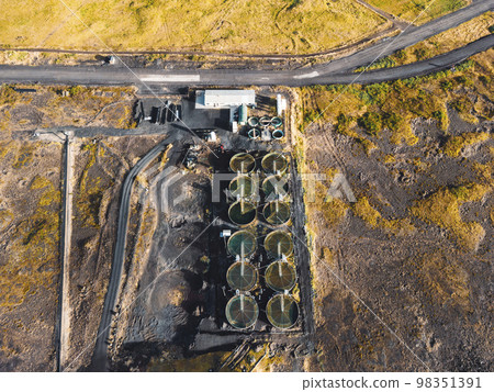 Wastewater treatment plant somewhere from above in Iceland Wastewater treatment plant somewhere from above in Iceland 98351391