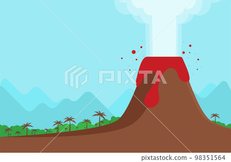 Vector Illustration of Volcano Eruption. Flat Design Style. 98351564