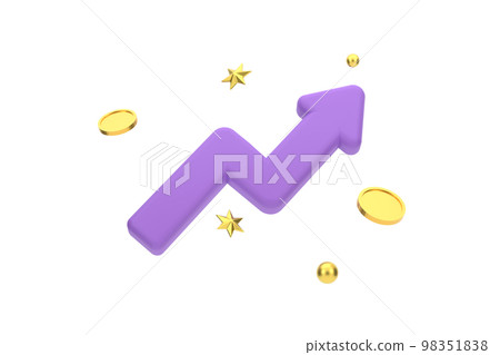 3D. GROWTH STOCK CHART UP WITH COINS AND STAR, INVESTING ICON 98351838