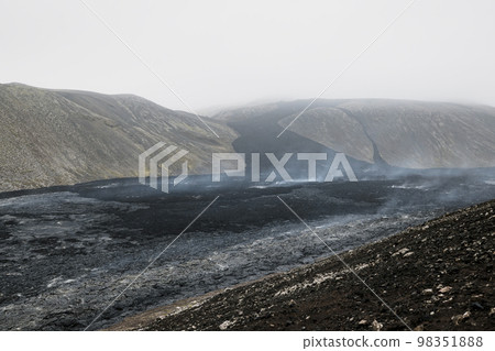 Hot lava rocks still cooling down from recent 2022 Meradalir eruption in Iceland Hot lava rocks still cooling down from recent 2022 Meradalir eruption in Iceland 98351888