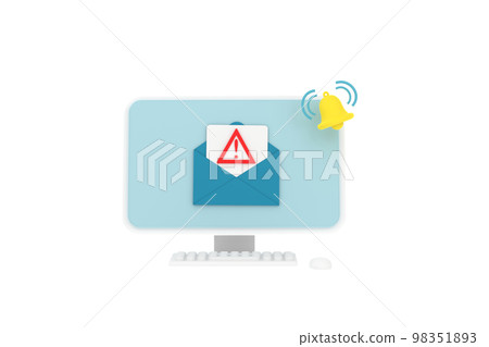 3D. Alert message laptop notification. Danger error alerts, laptop virus problem or insecure messaging spam problems notifications. 98351893