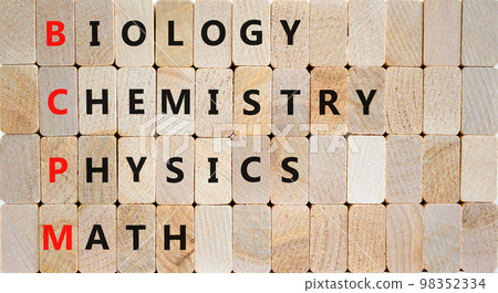 BCPM biology chemistry physics math symbol. Concept words BCPM biology chemistry physics math on blocks on beautiful wooden background. Business BCPM biology chemistry physics math concept. BCPM biology chemistry physics math symbol. Concept words BCPM biology chemistry physics math on blocks on beautiful wooden background. Business BCPM biology chemistry physics math concept. 98352334