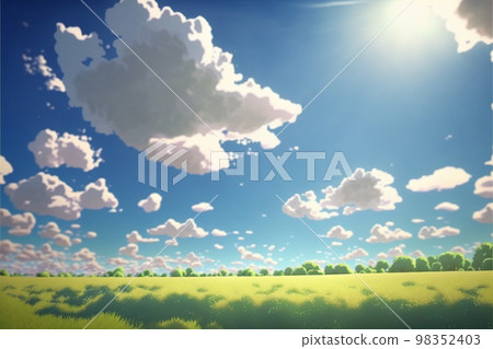 插圖雲藍天草地奇幻動漫遊戲 插圖雲藍天草地奇幻動漫遊戲 98352403
