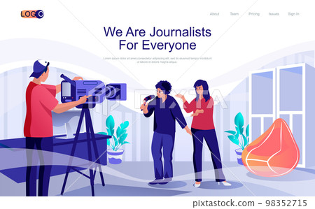 Journalists concept isometric landing page. People recording reportage and news on camera in studio, reporter and journalism, 3d web banner. Vector illustration in flat design for website template 98352715