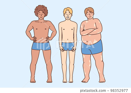 Diverse multiracial men with different figures in underwear  98352977