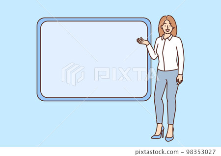 Smiling woman present near mockup board  98353027