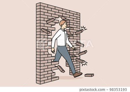 Motivated businessman break wall go for success Motivated businessman break wall go for success 98353193