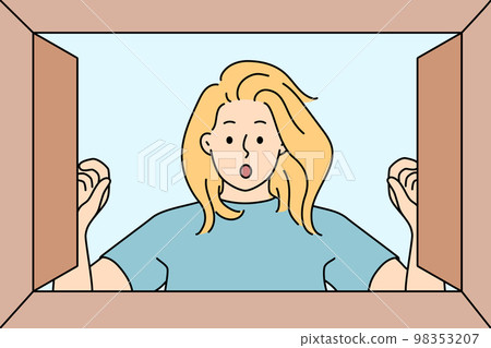 Stunned woman shocked with box order  98353207