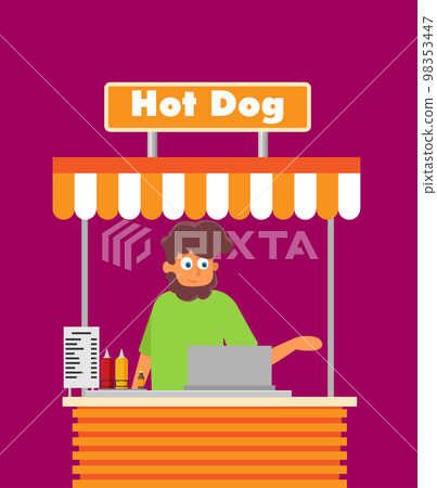 Hot dog, shop vector illustration in flat style Hot dog, shop vector illustration in flat style 98353447