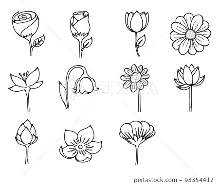 Flower Doodle vector icon set. Drawing sketch illustration hand drawn line eps10 Flower Doodle vector icon set. Drawing sketch illustration hand drawn line eps10 98354412