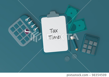 Tax Day Reminder Concept. 3d illustration submit tax by online concept, online tax payment and report. Business income. 98354509