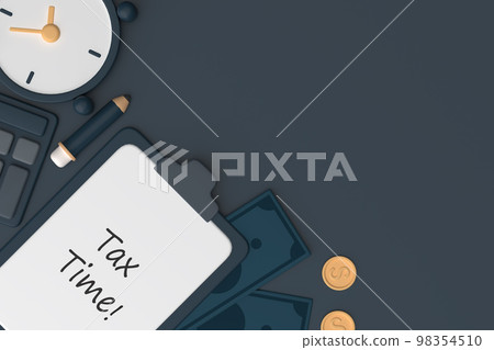 Tax Day Reminder Concept. 3d illustration submit tax by online concept, online tax payment and report. Business income. Tax Day Reminder Concept. 3d illustration submit tax by online concept, online tax payment and report. Business income. 98354510