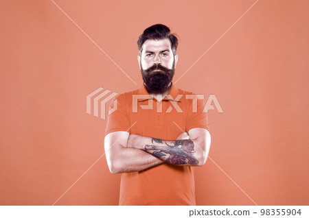 Male barber care. bearded man casual style. professional barber red background. mature hipster serious look. male beauty and fashion. job of cashier. being trendy and brutal. facial and beard care Male barber care. bearded man casual style. professional barber red background. mature hipster serious look. male beauty and fashion. job of cashier. being trendy and brutal. facial and beard care 98355904