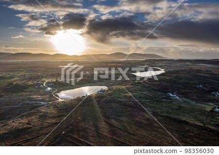 Aerial view sunset at Lough Fad in County Donegal - Ireland. 98356030