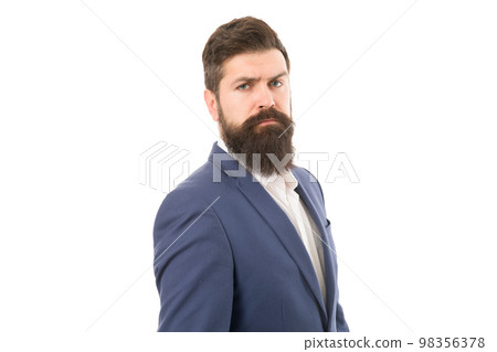 Seriously bearded. Bearded man isolated on white. Serious bearded hipster with stylish haircut. Unshaven director with brutal bearded face. Bring more style to beard hair 98356378