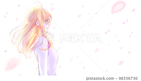 A woman with a gentle expression Cherry blossoms falling backlit A woman with a gentle expression Cherry blossoms falling backlit 98356730