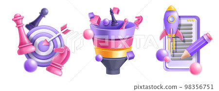 3D funnel research business icon set, vector project strategy pyramid, marketing startup invest. 3D funnel research business icon set, vector project strategy pyramid, marketing startup invest. 98356751