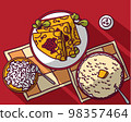 Russian food pancakes red food cottage cheese porridge butter 98357464