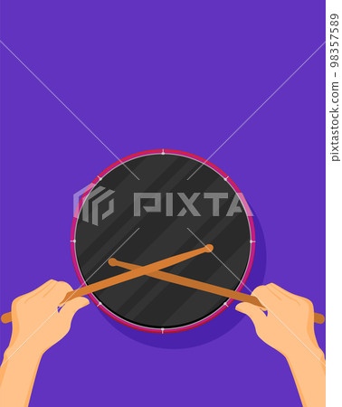 color flat style vector drum set on white background bass tom-tom ride cymbal crash hi-hat snare stands 98357589