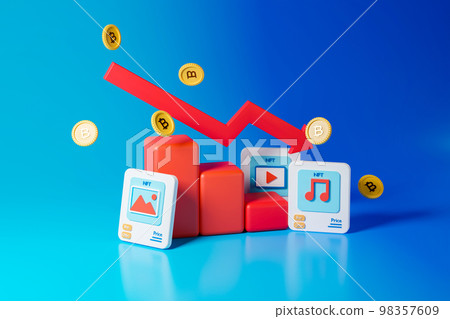 3d rendering downtrend of NFT or non fungible token. Concept blockchain technology illustration. 3d rendering downtrend of NFT or non fungible token. Concept blockchain technology illustration. 98357609