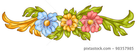 Decorative floral element in baroque style. Colorful curling plant. 98357985