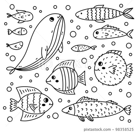Set of different cute fish isolated on white Set of different cute fish isolated on white 98358525