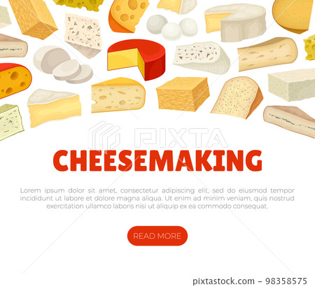 Organic Farm Cheese Banner Design with Milk Product Vector Template 98358575