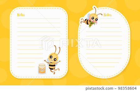 Notes Page with Cute Honey Bee Insect with Jar and Flowers Vector Template Notes Page with Cute Honey Bee Insect with Jar and Flowers Vector Template 98358604
