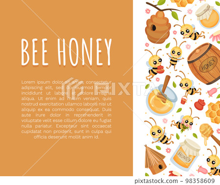 Cute Honey Bee Design with Busy Insect and Natural Sweet Food Vector Template Cute Honey Bee Design with Busy Insect and Natural Sweet Food Vector Template 98358609