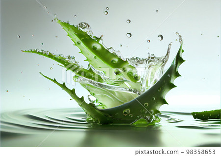 Aloe Vera sliced,High speed freeze action shot of a lime splashing into water with a white background. 98358653