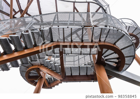 Massive industrial steel construction with stainless metal railing and fall protection Massive industrial steel construction with stainless metal railing and fall protection 98358845