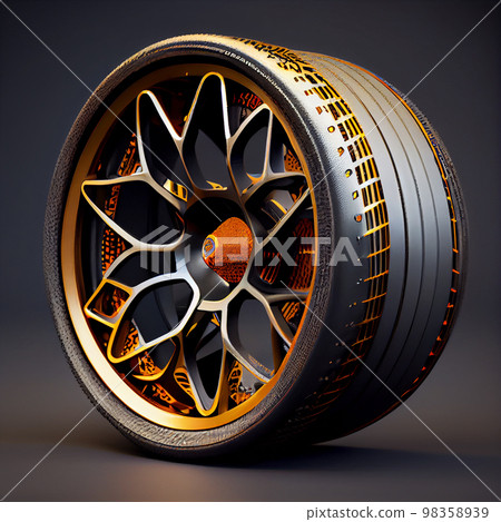 Black car wheel with carbon fiber barrel showing the weave 98358939