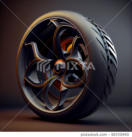 Black car wheel with carbon fiber barrel showing the weave 98358940