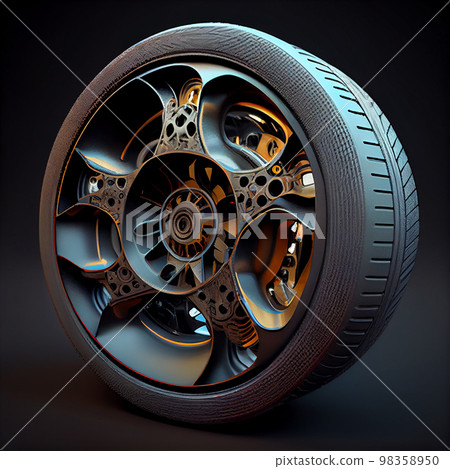 Black car wheel with carbon fiber barrel showing the weave 98358950
