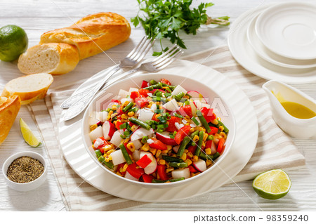 corn, radish, jicama, pepper, green bean salad corn, radish, jicama, pepper, green bean salad 98359240