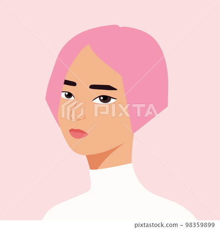 Portrait of a beautiful half turn stylish woman. Young pink haired girl. Fashion and beauty. Female. Avatar for social networks. Bright art. Flat style 98359899