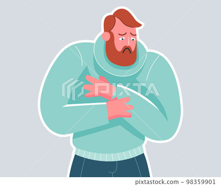 sad bearded man hugging himself. human loneliness. sad bearded man hugging himself. human loneliness. 98359901