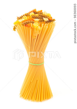 different types of italian pasta on a white background. flour products and food in cooking 98360093