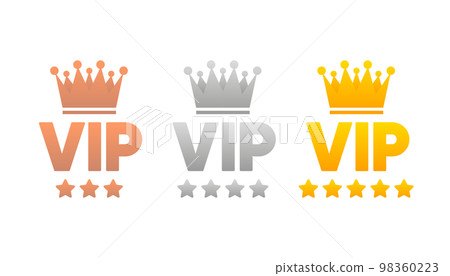 Set VIP badges in gold, silver and bronze color. Exclusive Round labels. Three vip level. Vector illustration. 98360223