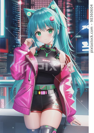 Cute Cyberpunk Anime Girl Character | Poster