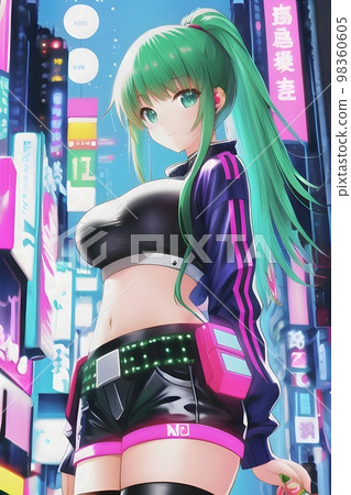 Cute Cyberpunk Anime Girl Character | Poster