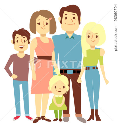 Happy kids with smiling parents. Family standing together Happy kids with smiling parents. Family standing together 98360704