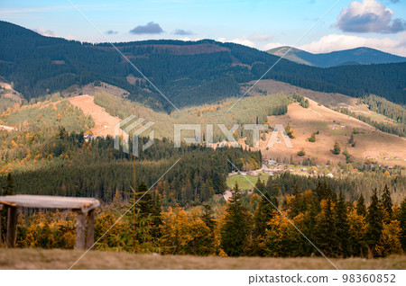 Beautiful colorful autumn trees in the wonderful Carpathians in picturesque Ukraine. 98360852
